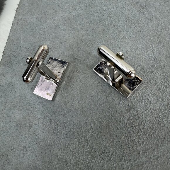 Vintage White & Blue Enamel Silver Tone Cuff Links - Picture 3 of 4